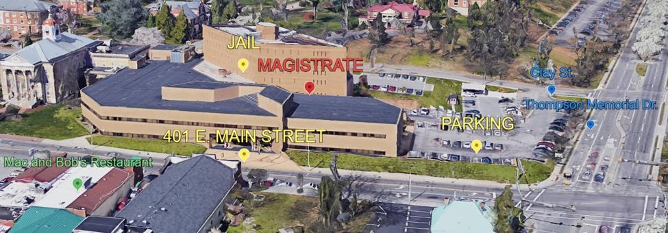 Aerial map of Roanoke County Magistrate's Office at 401 E. Main Street Salem VA